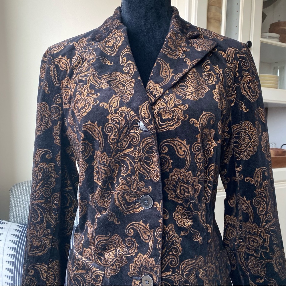 LAUREN Ralph Lauren Black Velvet Gold Brocade Blazer - Picture 4 of 15